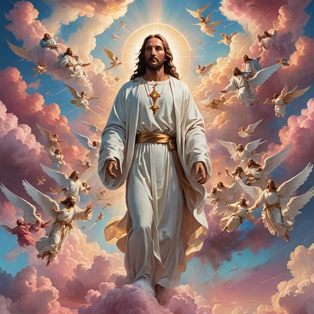 Jesus in Clouds of Angels: Cinematic Fantasy Art