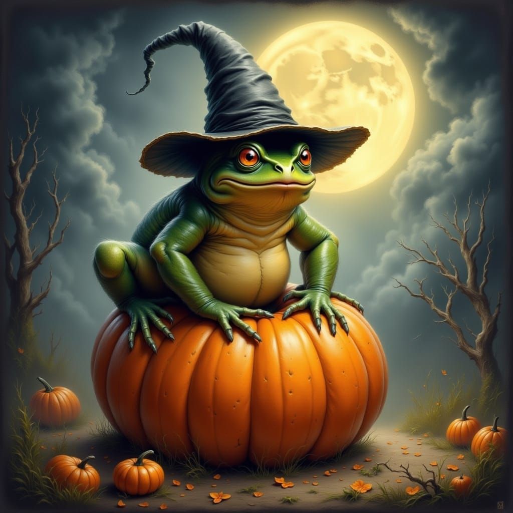 Whimsical Halloween Toad in Pastel Style