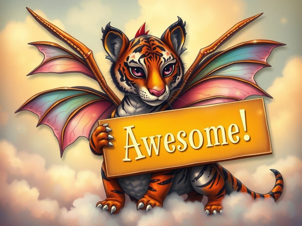 Whimsical Fairy Dragon Tiger in Vibrant Fantasy Art