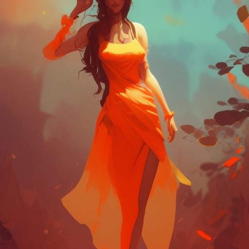 Hyperdetailed Orange Dress Concept Art