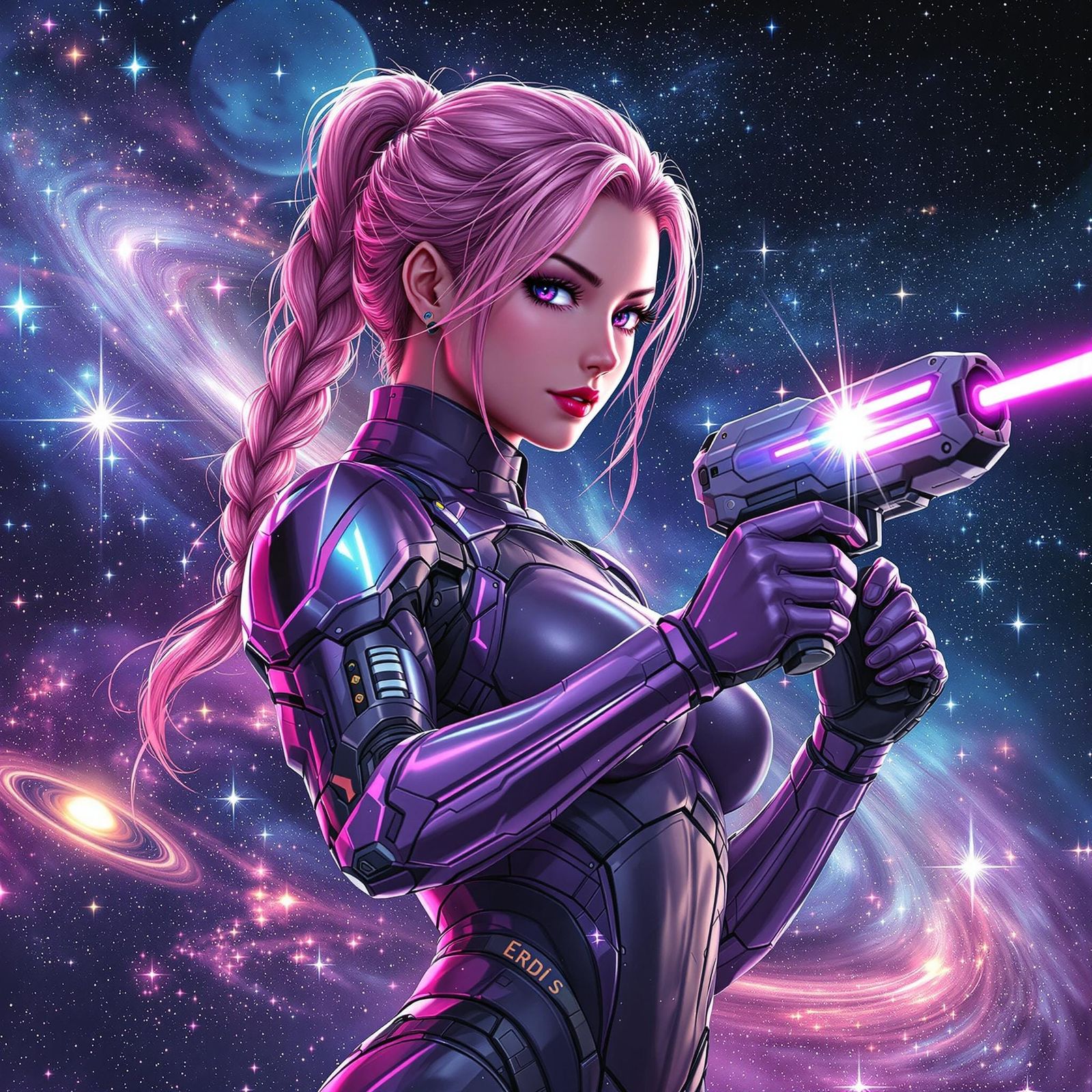 Intergalactic Warrior with Laser Bow in Anime Style