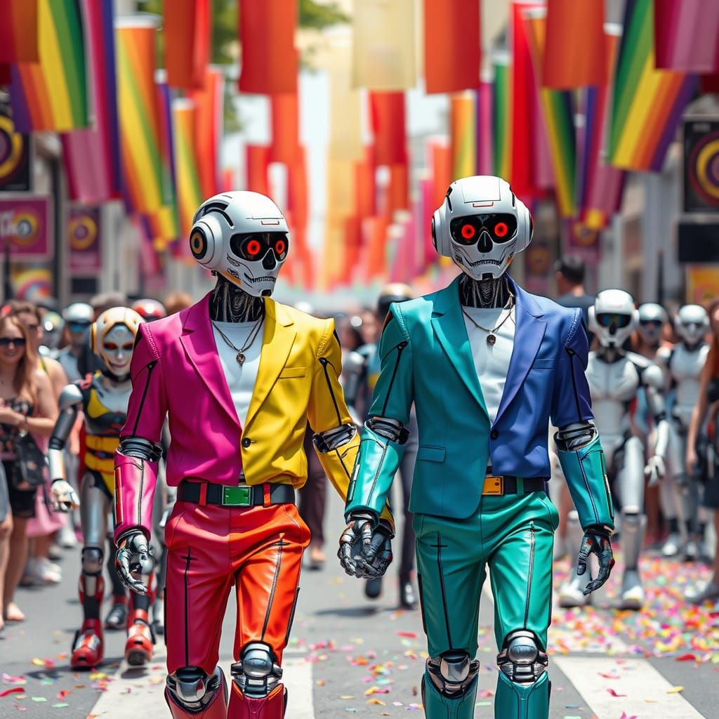 Cyberpunk Robots Celebrate Pride