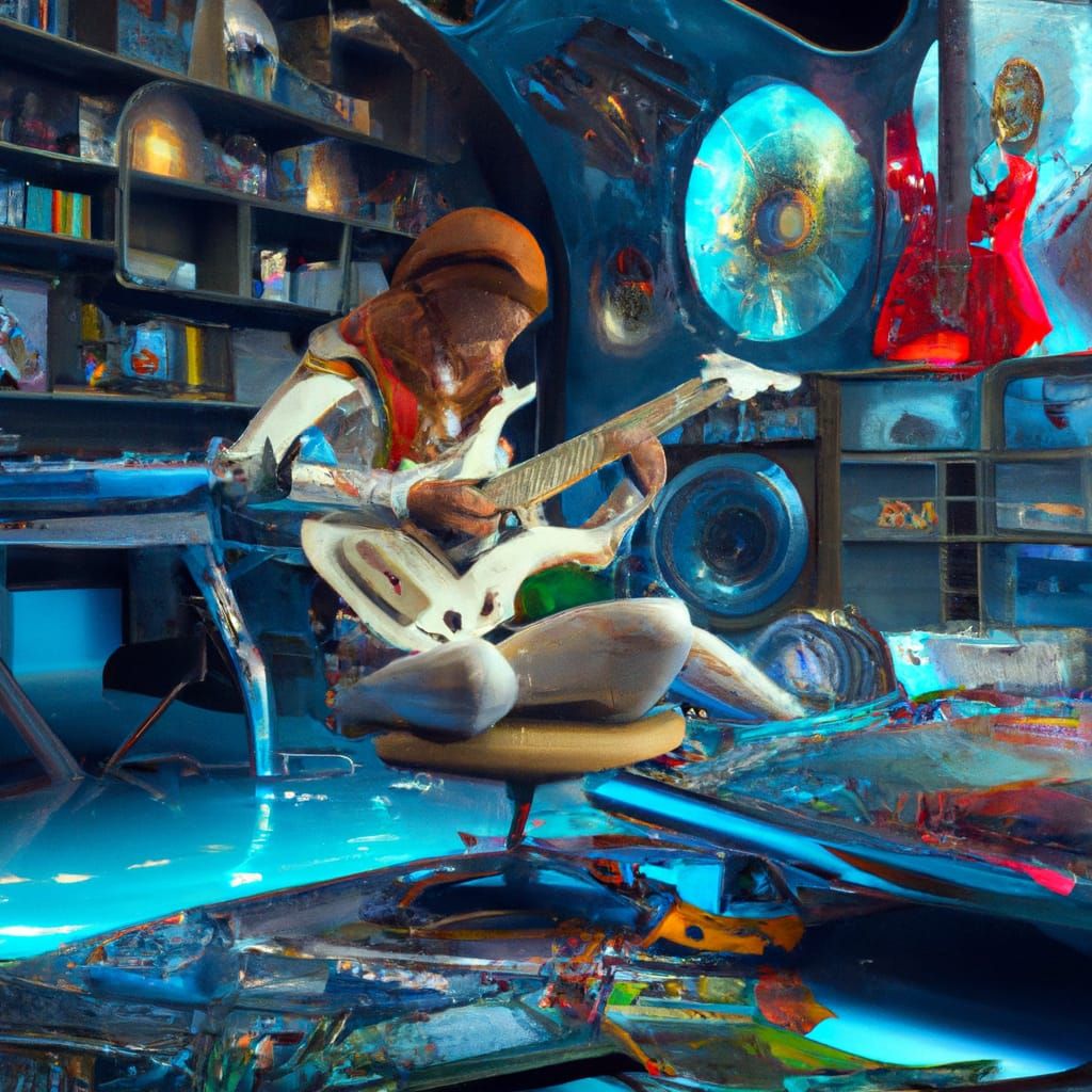 Redhead Guitarist's Solo in Futuristic Studio
