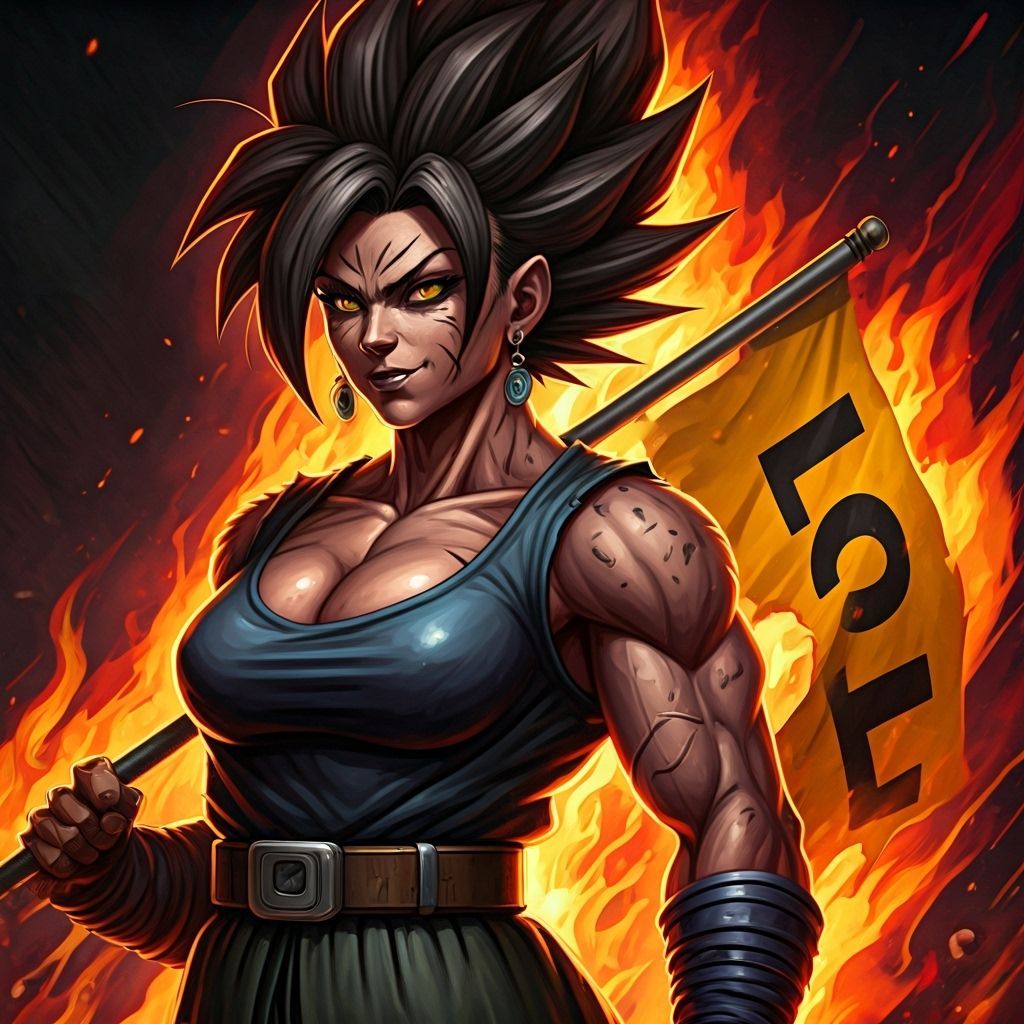 Saiyan Warrior Woman with Inferno Flag