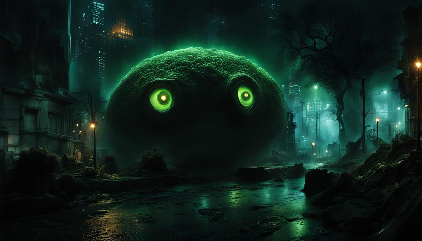 Eerie Amoeba Creature Rolling Through City Street