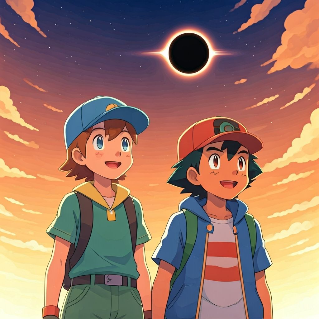Boys Watch Solar Eclipse in Dreamy Art Style
