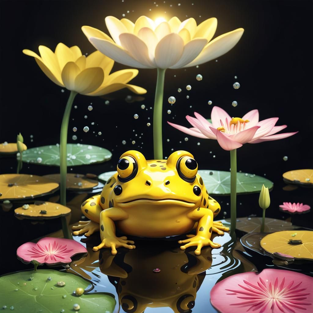 Whimsical Yellow Swiss Cheese Frog in Candyland Style