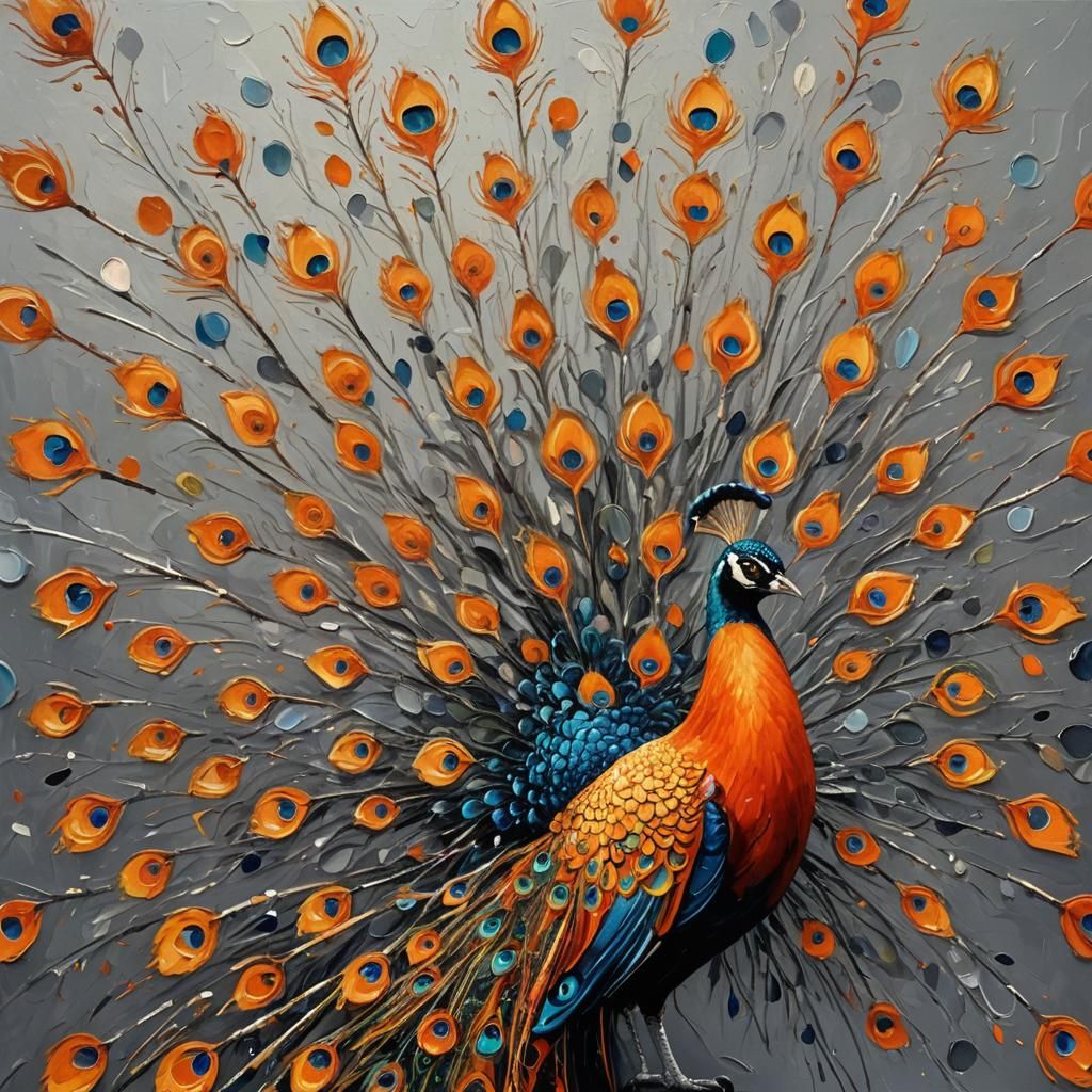 Orange Peacock in Neo-Impressionist Expressionist Style