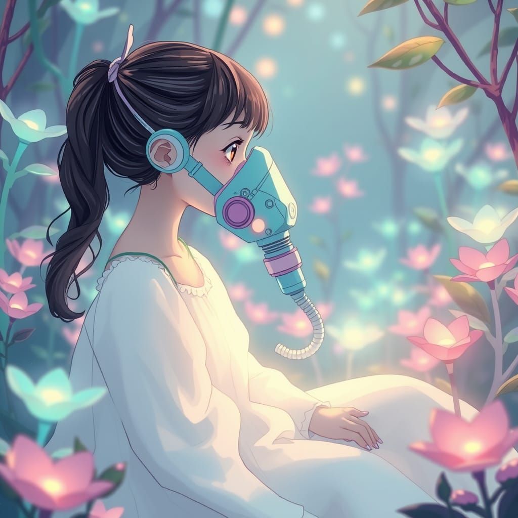 Girl in Futuristic Garden in Naoko Takeuchi Style