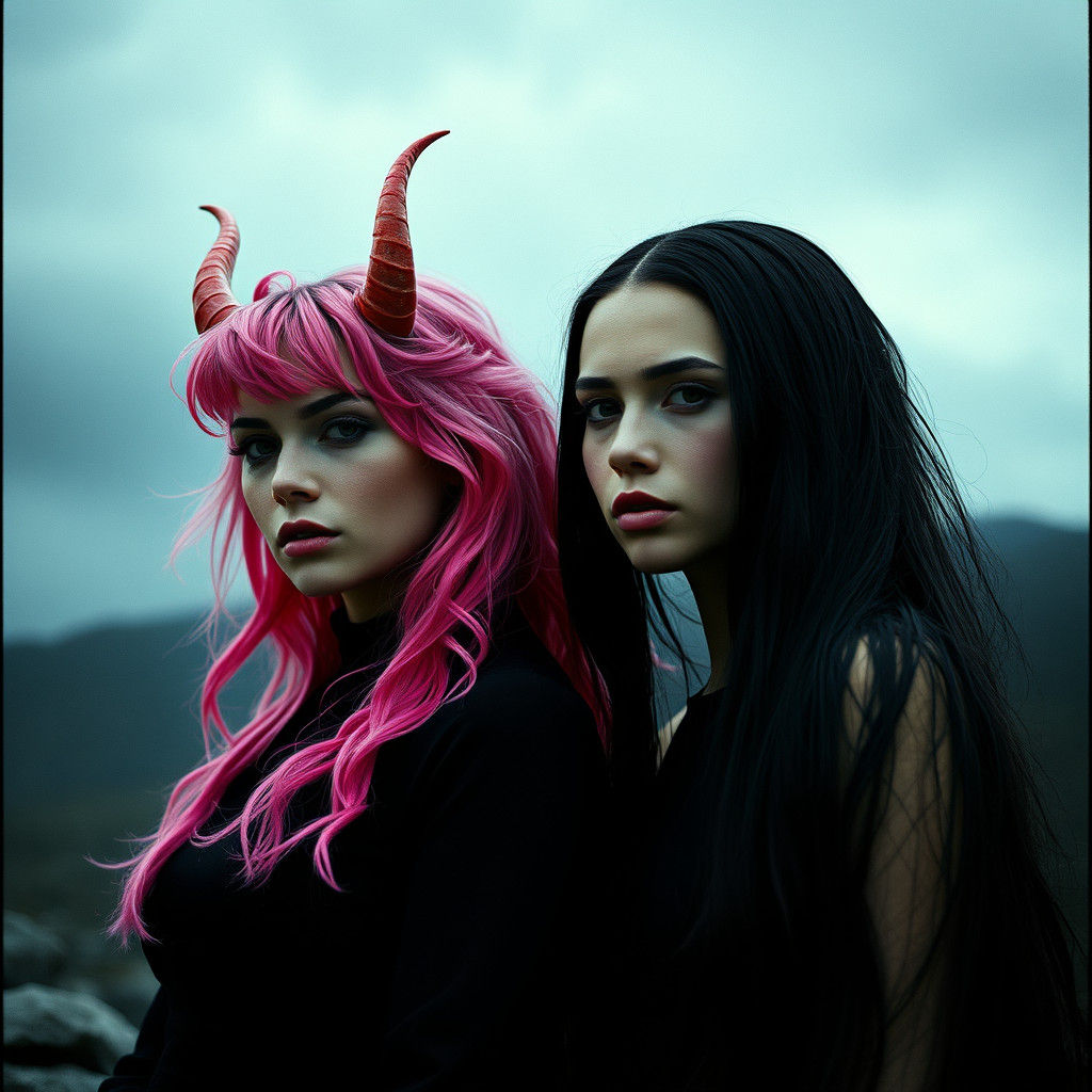 Two Women with Horns in Cinematic Style