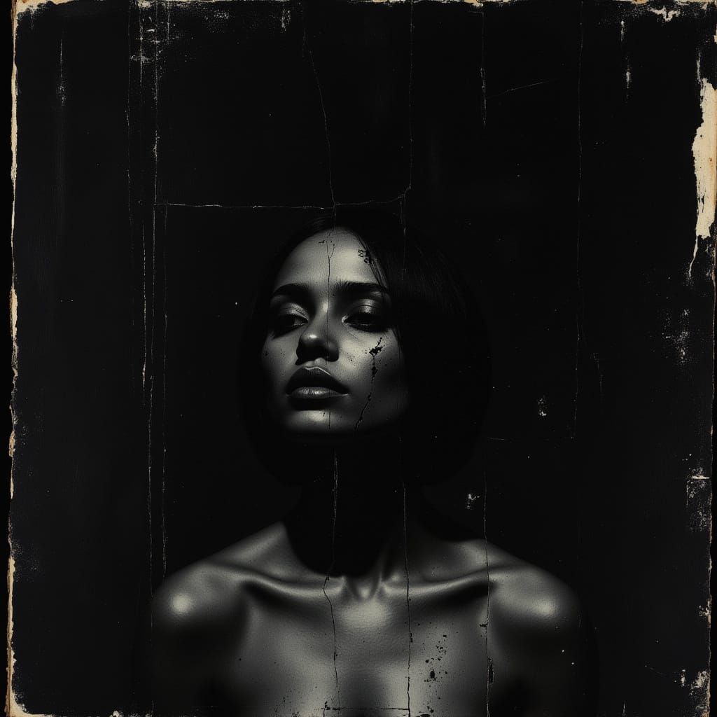 Dark Figure Emerge from Shadows in Encaustic Wax Impasto