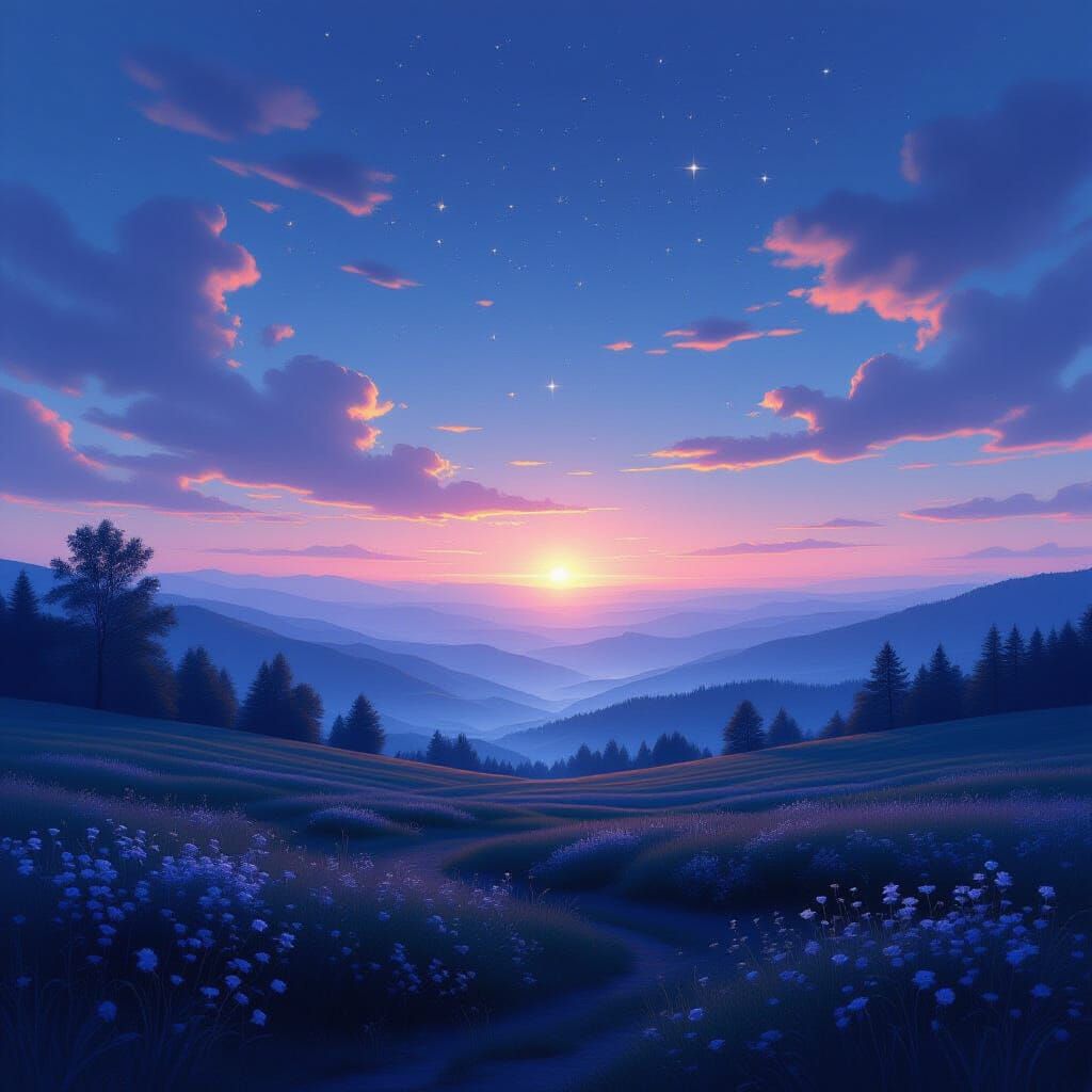 Ethereal Twilight Landscape: Cosmic Harmony