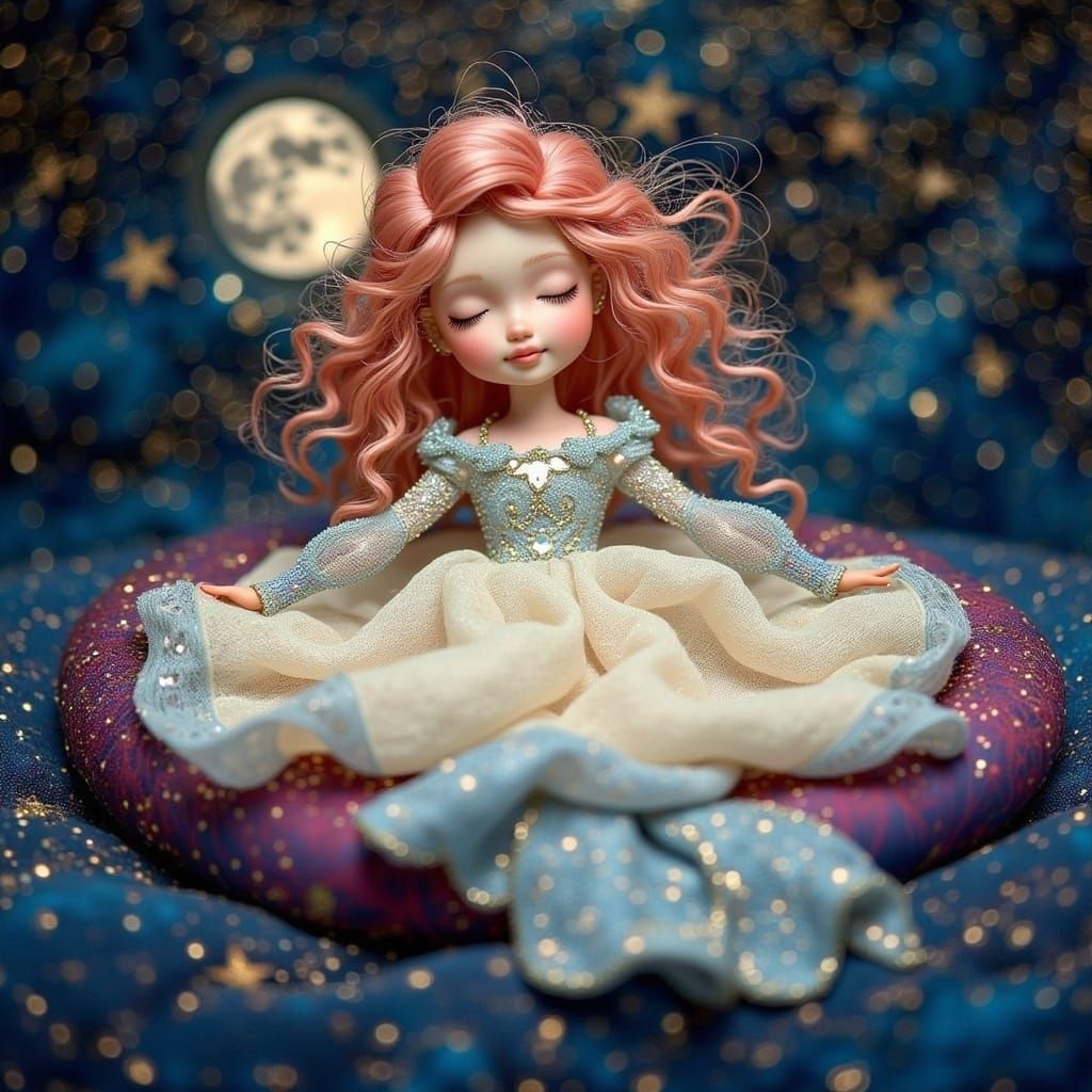 Dreamy Doll in Starry Nighttime Scene