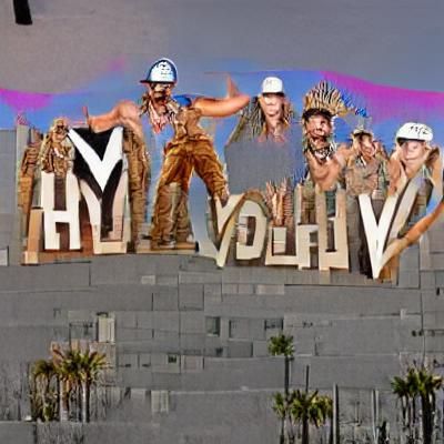 Hollywood Sign as YMCA Village People