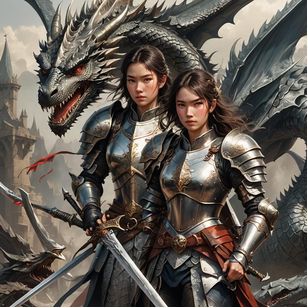 Armored Woman with Dragon Companion