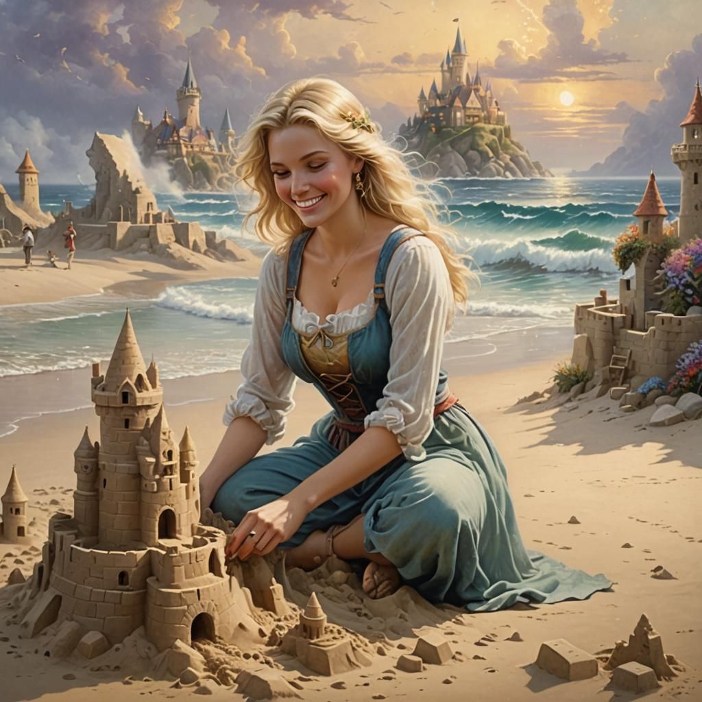 Fantasy Sandcastle Scene in Ethereal Luminism Style
