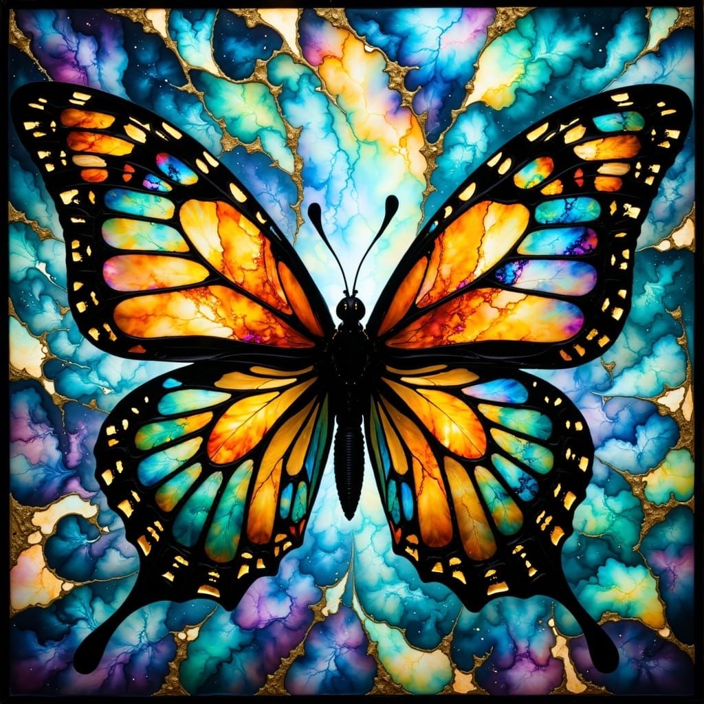 Stained Glass Butterfly in Hyperkraximalismus Style