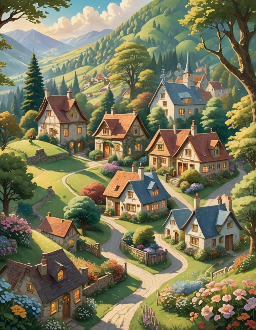 A whimsical composition inspired by the style of children's ...