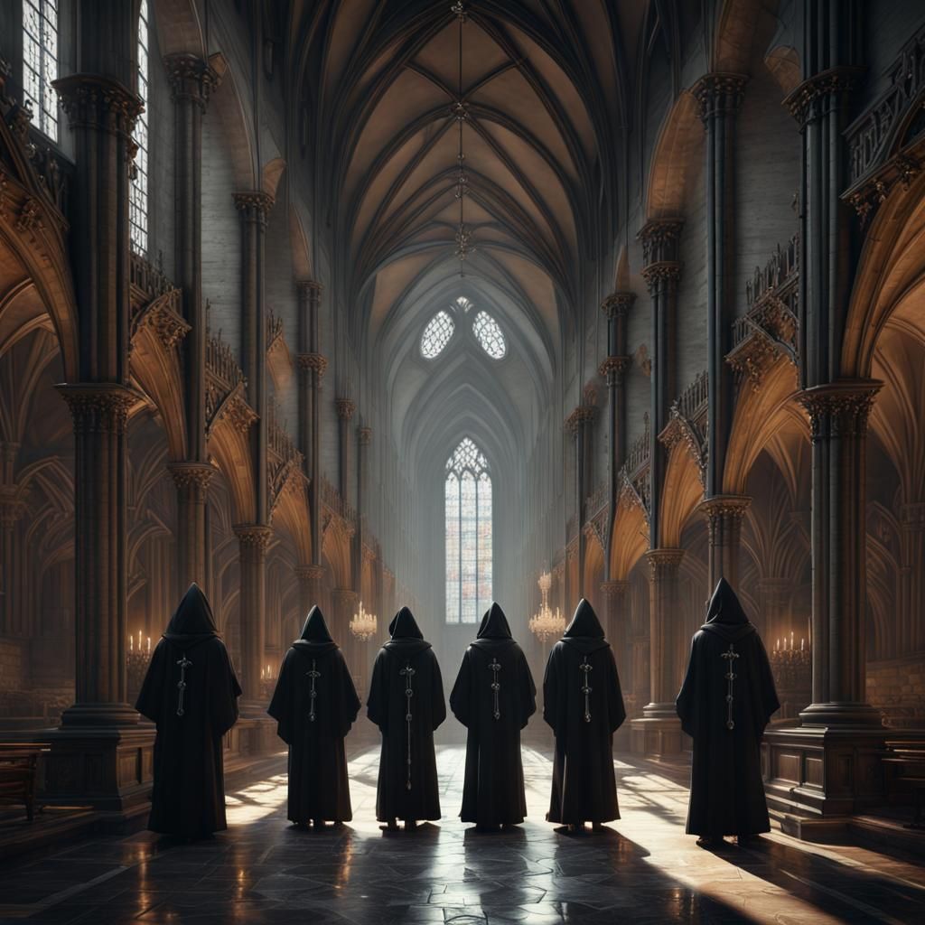 Gothic Cathedral: Monks in Dark Fantasy Concept Art