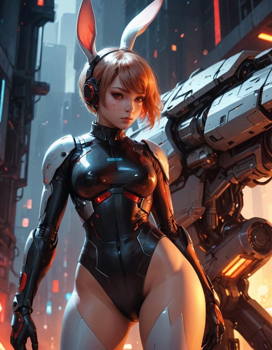 Futuristic Bunny in Battlesuit: Minimalist Surrealism