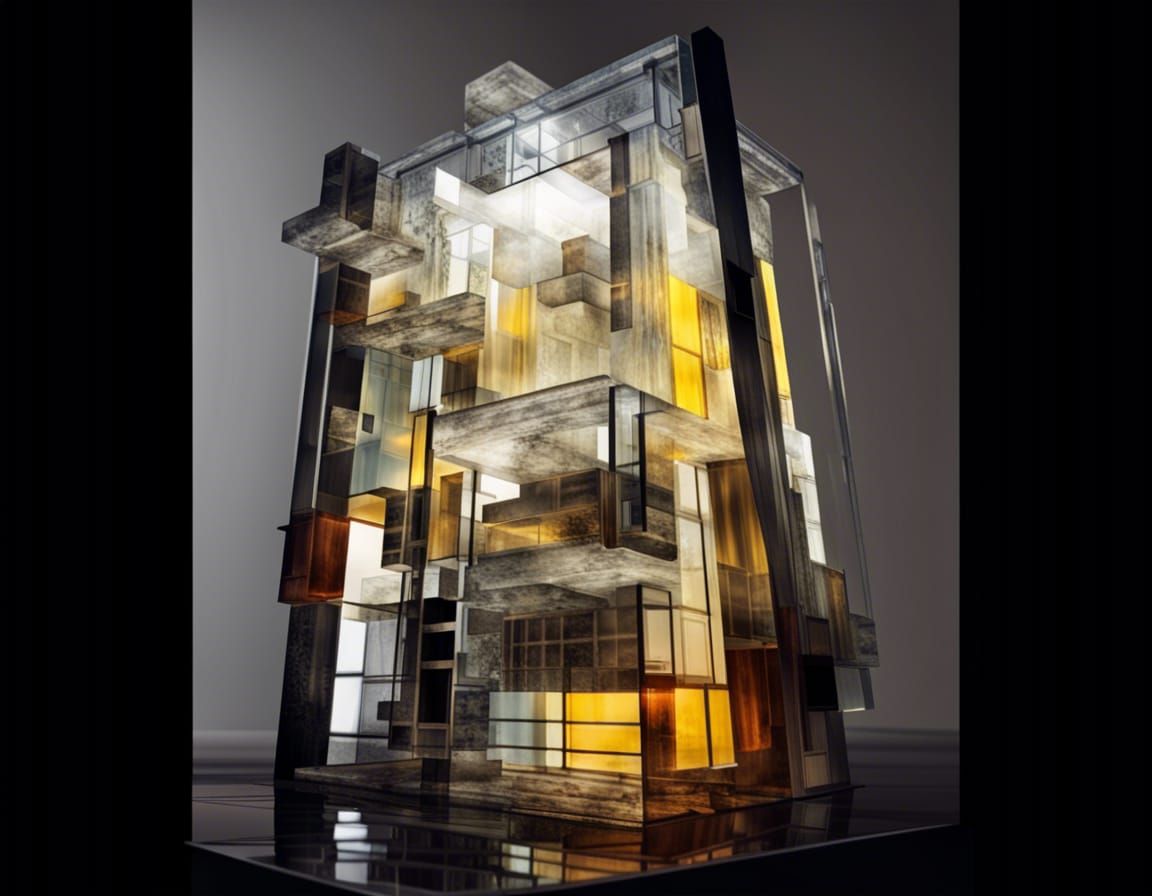 Futuristic Glass City in Mondrian Style