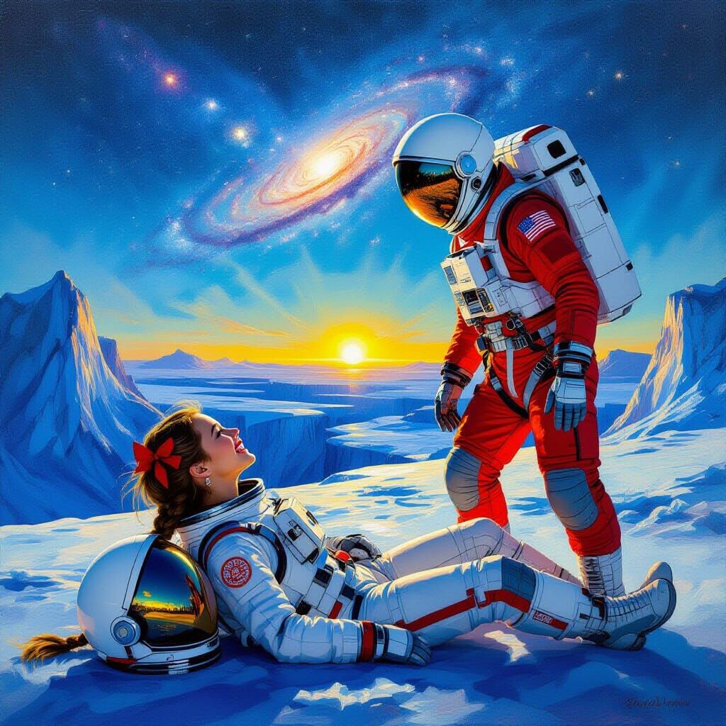 Woman Gazes at Galaxy During Blue Sunset