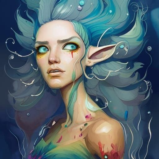 Muscular Elf Woman in Detailed Gouache Painting