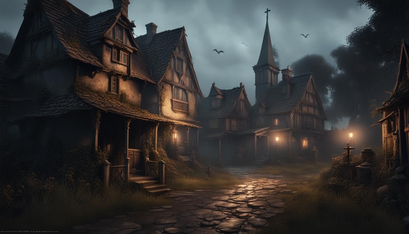 Eerie Ghosts Roam a Dark Fantasy Village