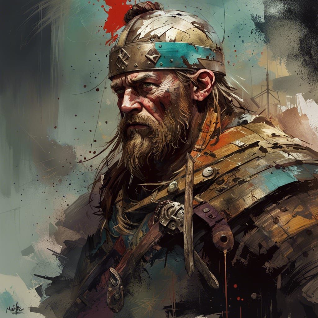Viking Warrior Oil Painting in Splash Art Style