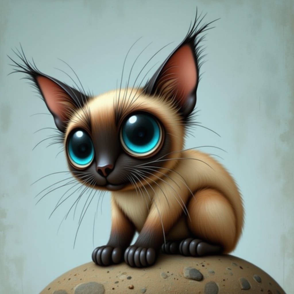 Art Brut Siamese Cat with Sparkling Blue Eyes