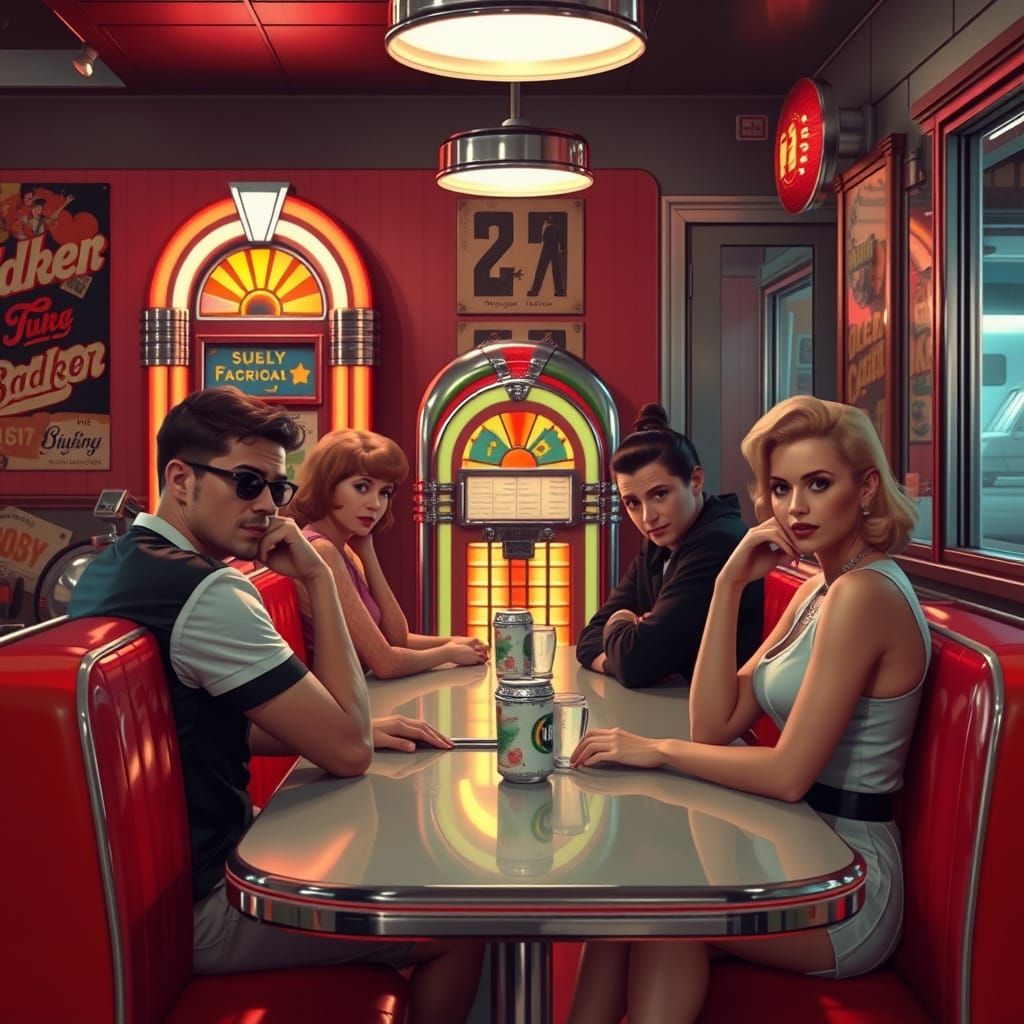 Retro Diner Booth in Concept Art Style