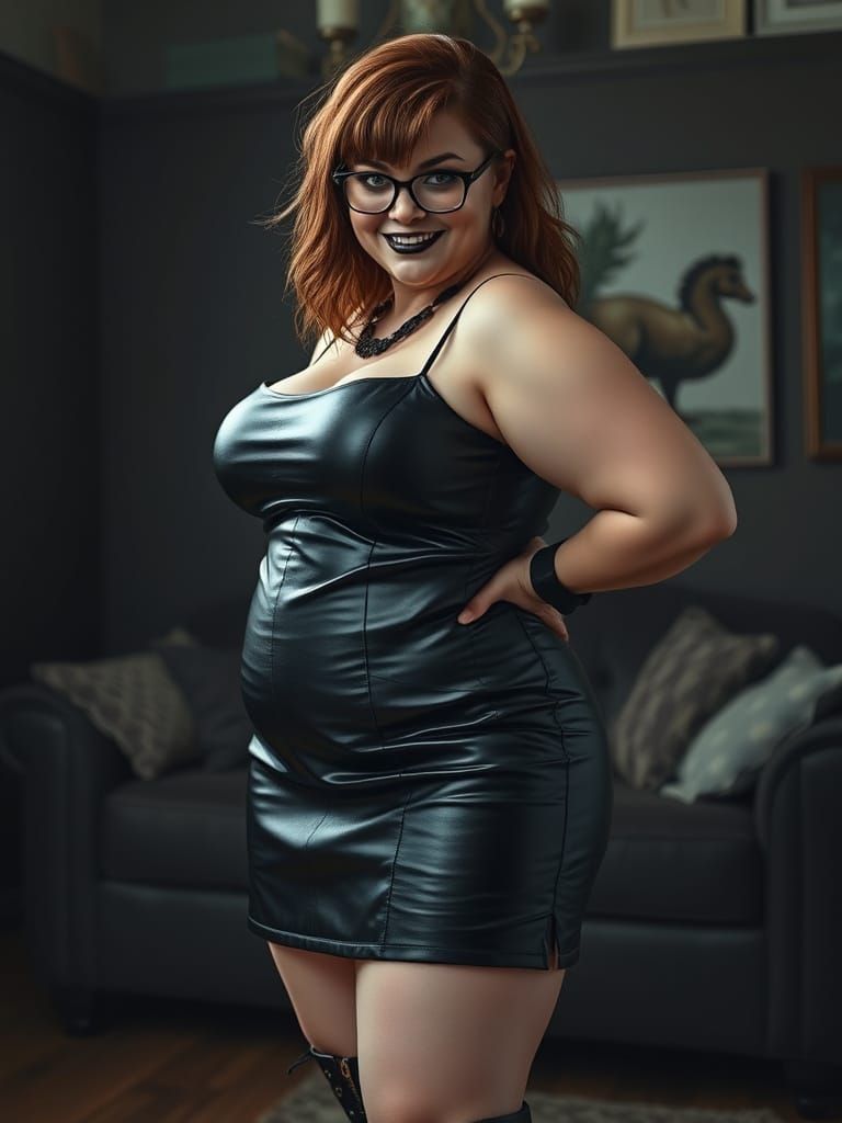 Gothic Woman in Black Leather Minidress