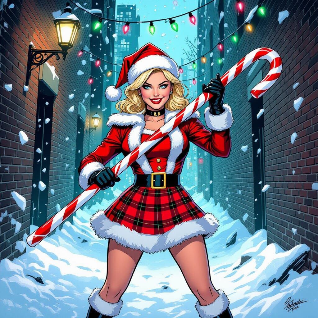 Sabrina as Santa's Helper in Gotham Alley