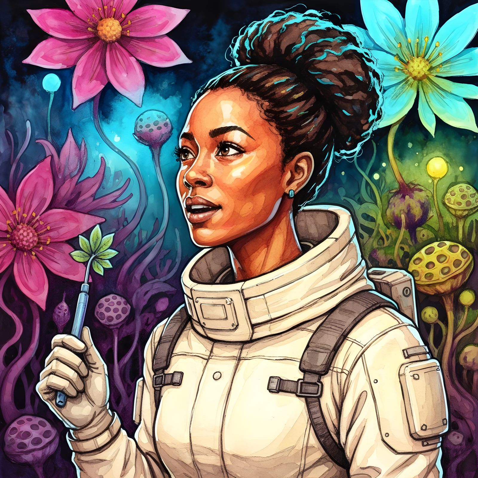 Scientist Discovers Bioluminescent Alien Flora in Watercolor