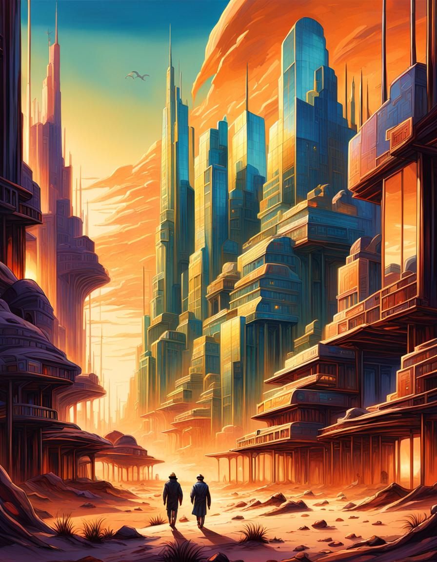 Abandoned Desert City in Art Deco Style