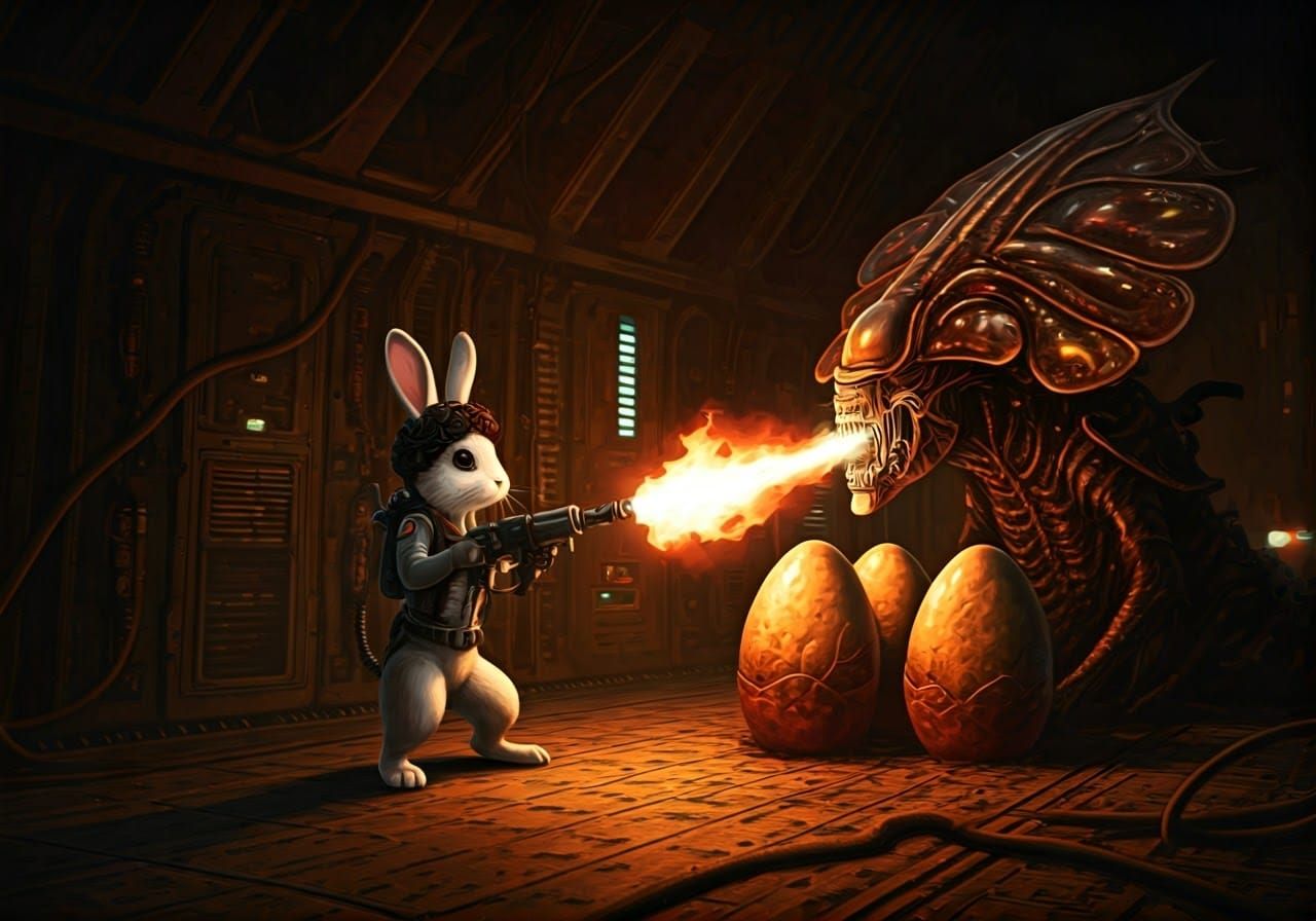 Rabbit Ripley Faces Xenomorph Queen with Flamethrower