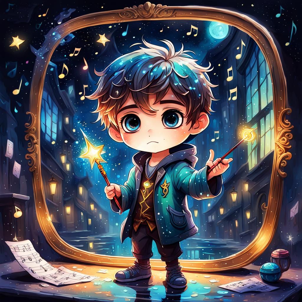 Dreamy Chibi Boy with Magic Wand in 3D Art