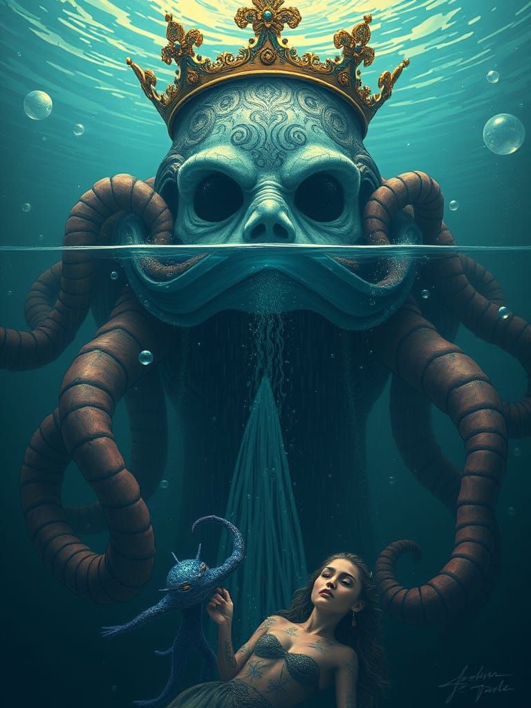 Lovecraftian Princess with Giant Crown Underwater