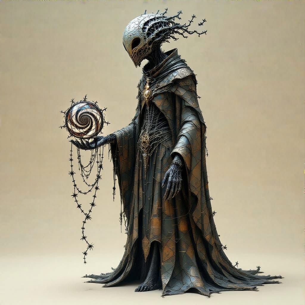 Surreal Sci-Fi Barbed Wire Sculpture of a Fractal-Etched Fig...