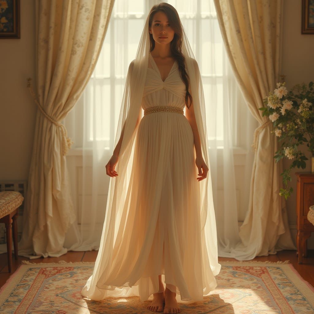 Uzbek Woman in Flowing Dress: Art Nouveau Portrait