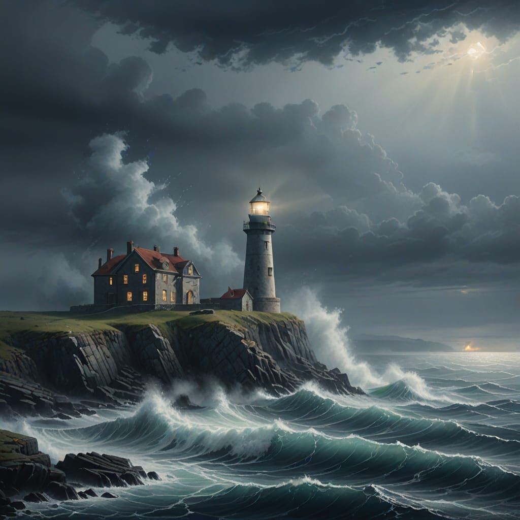 Ancient Lighthouse in Ethereal Mist Digital Art