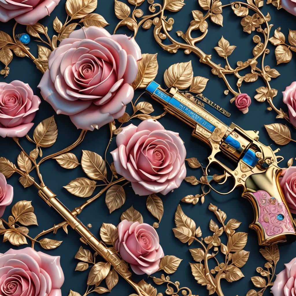 Luxurious 3D Illustration of Rose and Gun Motif