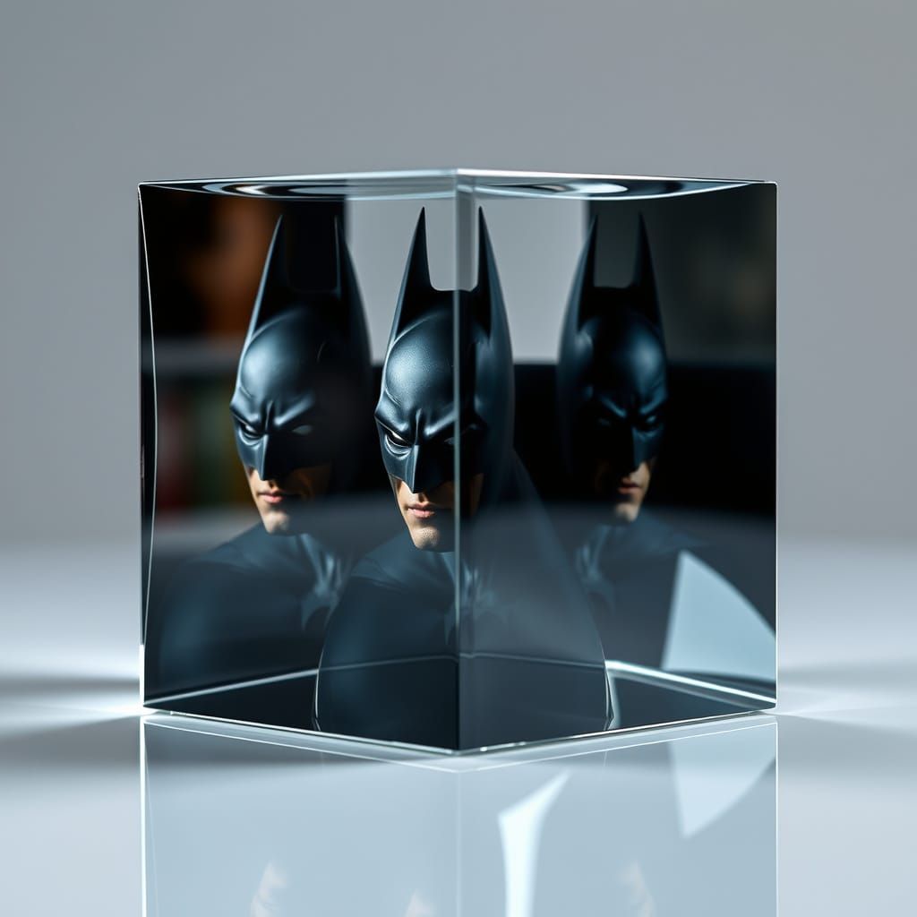 Batman Double Exposure in Reflective Glass Cube