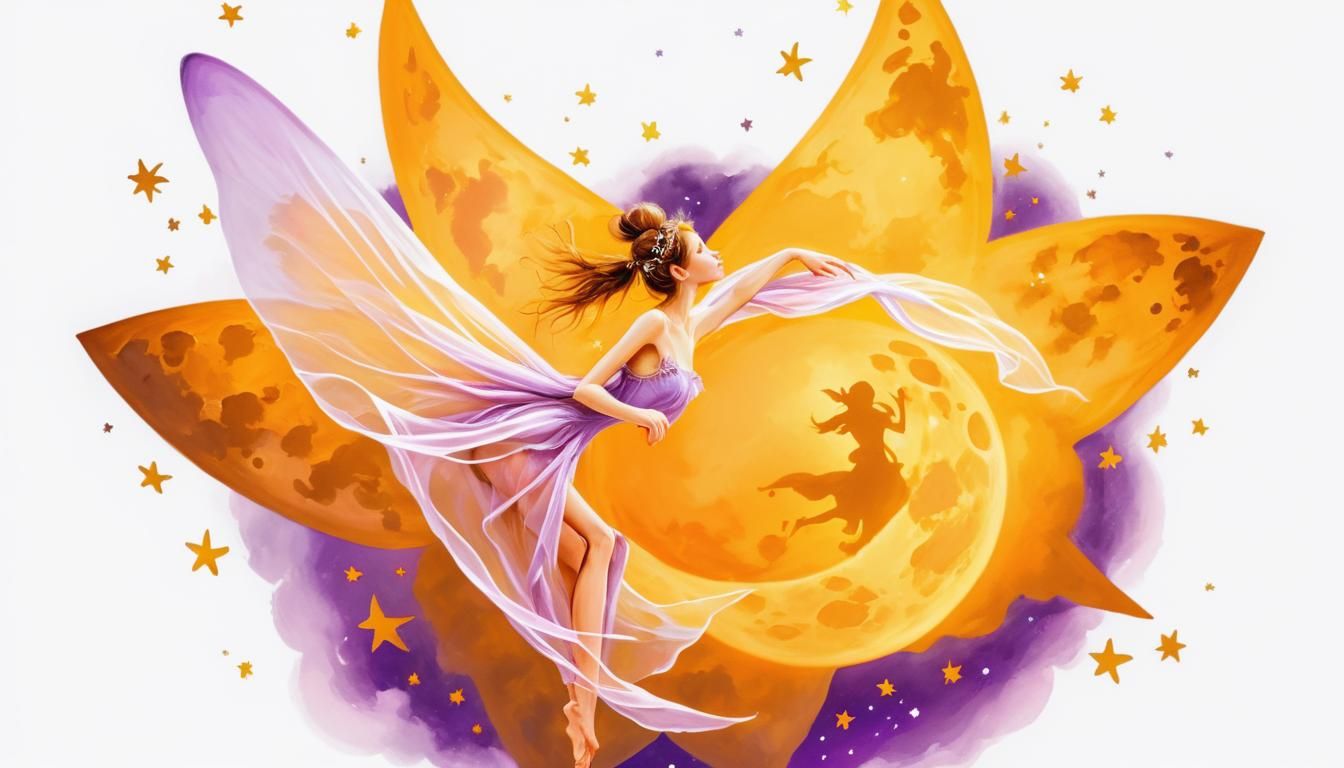 Fairies Dancing Under a Purple Moonlit Sky