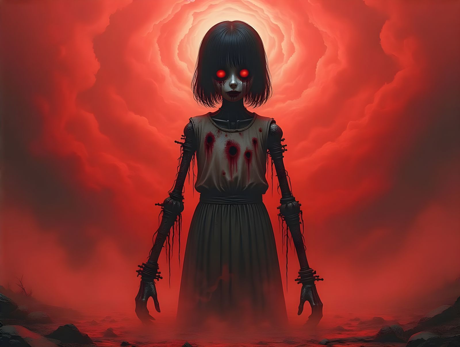 Ethereal Horror in Cyberpunk Style