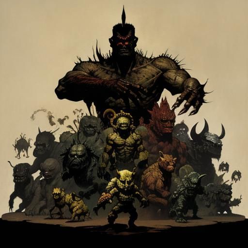 Grotesque Creatures Emerge from Darkness, Fantasy Art
