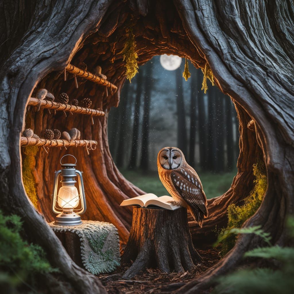 Cozy Owl Reading Nook in Ancient Oak