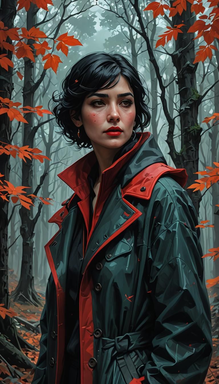 Syrian Woman in Dark Forest: Charcoal Drawing