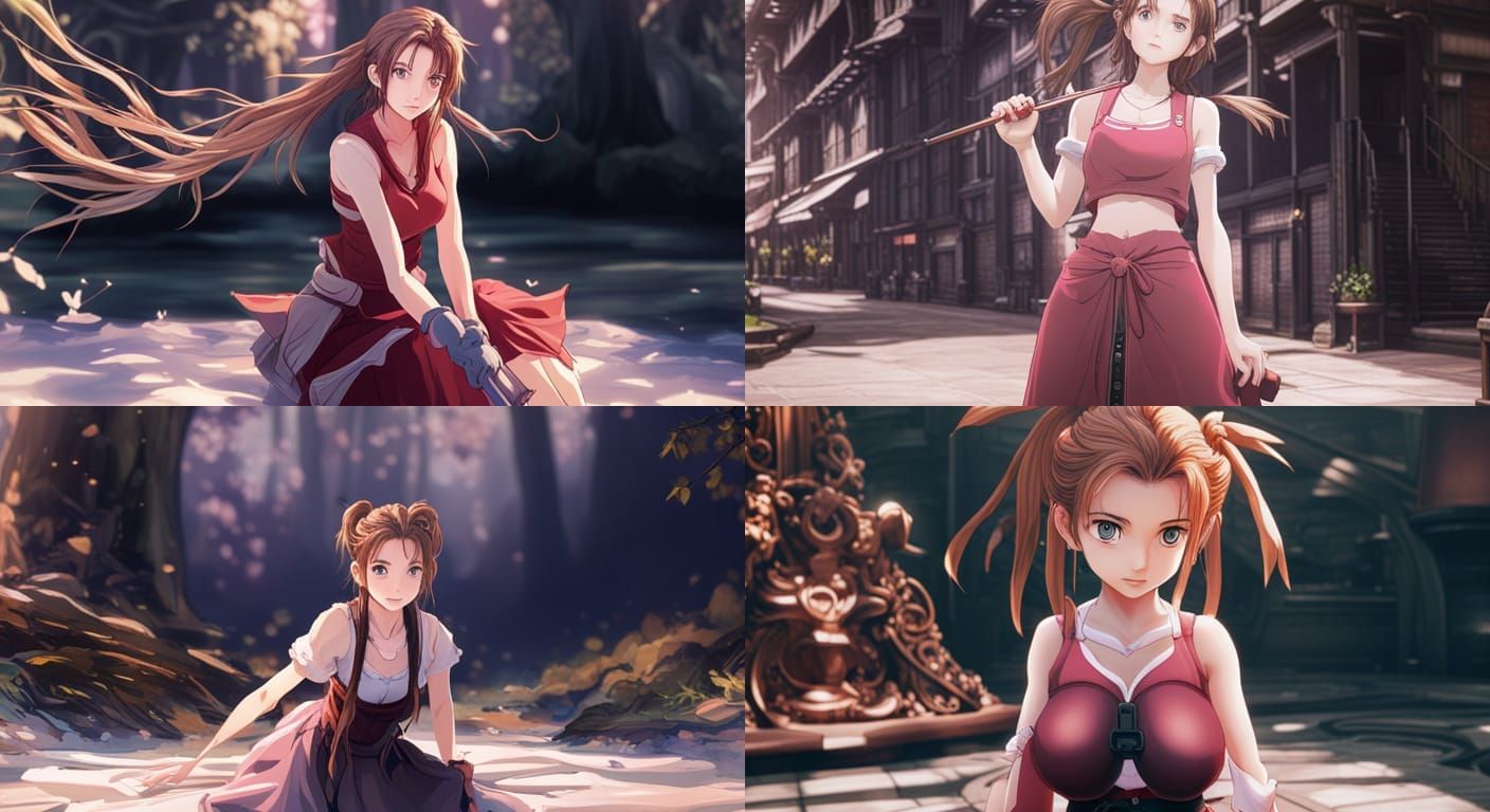 Aerith in Studio Ghibli Style, Anime Key Visual