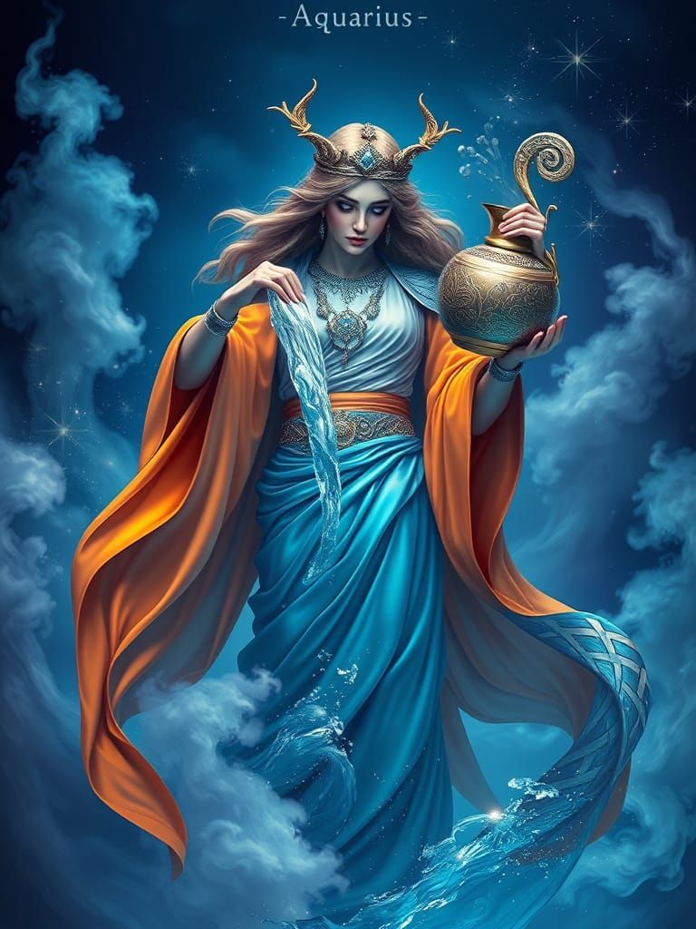 Aquarius Water Bearer in Ethereal Blue Robes